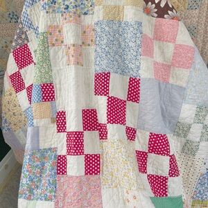 Vintage 1940s Cotton Feedsack Patchwork Quilt Blanket